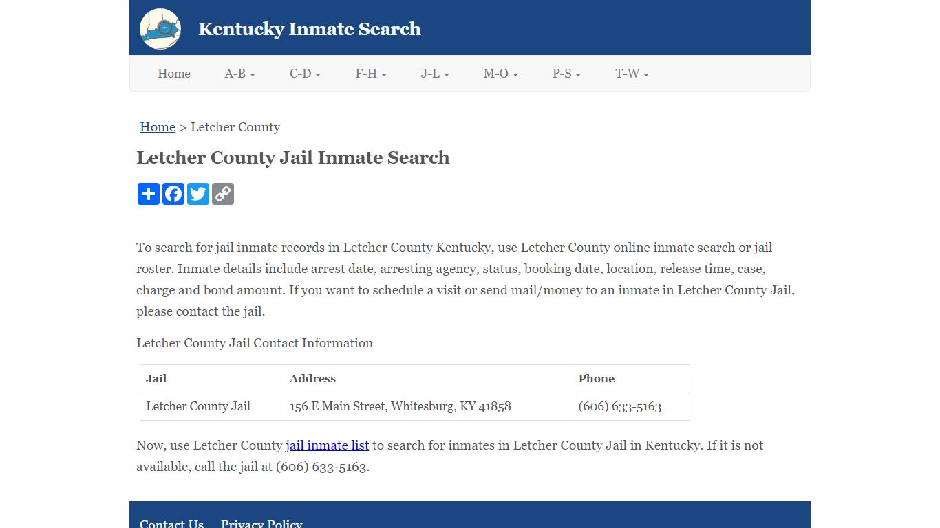 Letcher County Jail Inmate Search